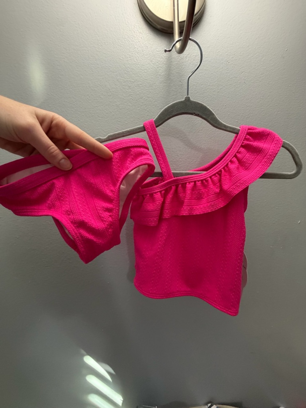 wonder nation Bright Hot Pink One-Shoulder Ruffle Bikini Set